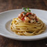 Piatto di pasta gourmet servito al ristorante, fotografia food in luce naturale