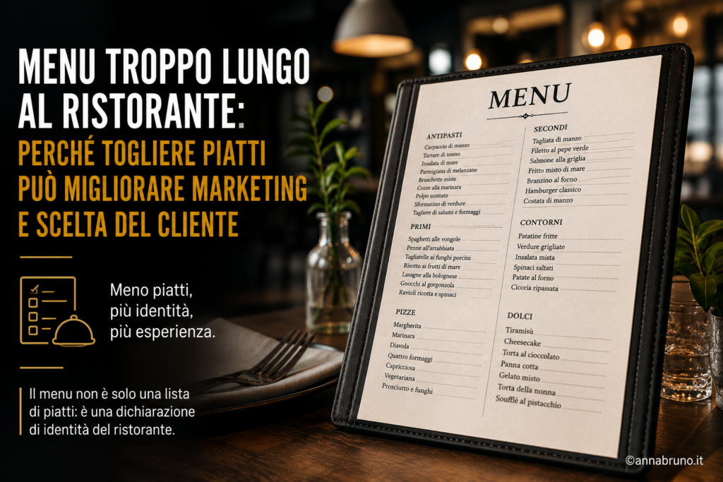 Menu troppo lungo al ristorante come problema di marketing e identità del locale