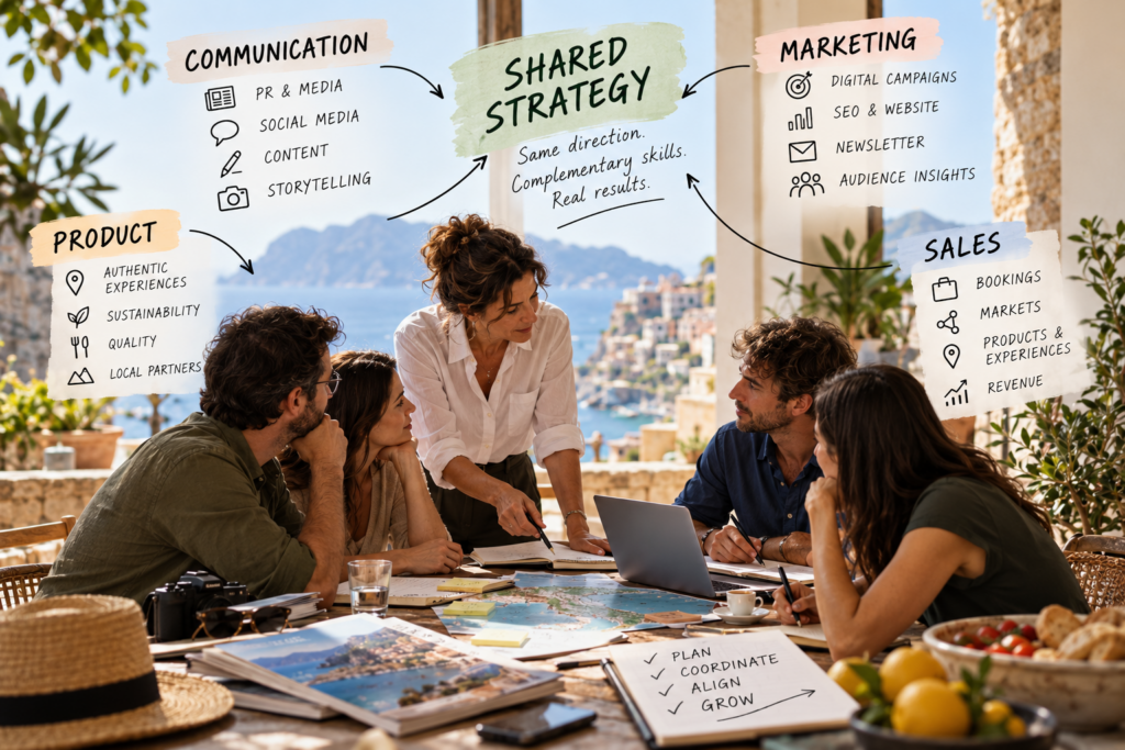 Team di professionisti del turismo riuniti per coordinare comunicazione, marketing, prodotto e strategia condivisa.